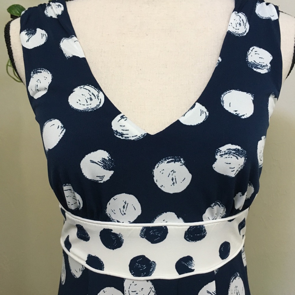 Target Merona Sleeveless Polka Dot Dress, Navy White, Good for Work! Fit & Flare - Picture 7 of 8